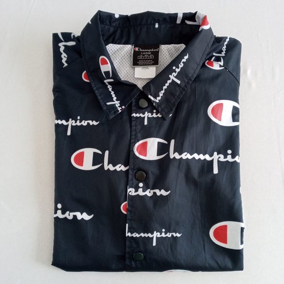 Champion all over spellout lined Satin Coaches Jacket Size Large - Picture 9 of 10